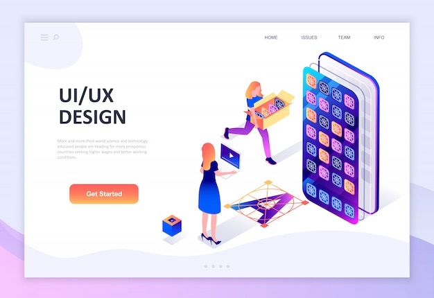 Concept isométrique de design plat moderne de ux, ui design Vecteur Premium