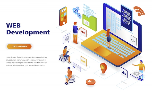 Concept isométrique de développement web moderne design plat Vecteur Premium