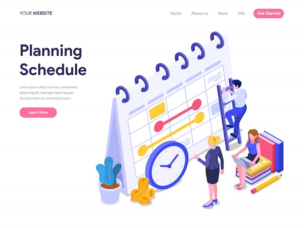 Concept isométrique de planification de planning pour la page de destination, l'interface utilisateur, le site web Vecteur Premium
