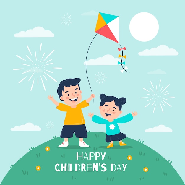 Concept de jour pour enfants au design plat Vecteur gratuit