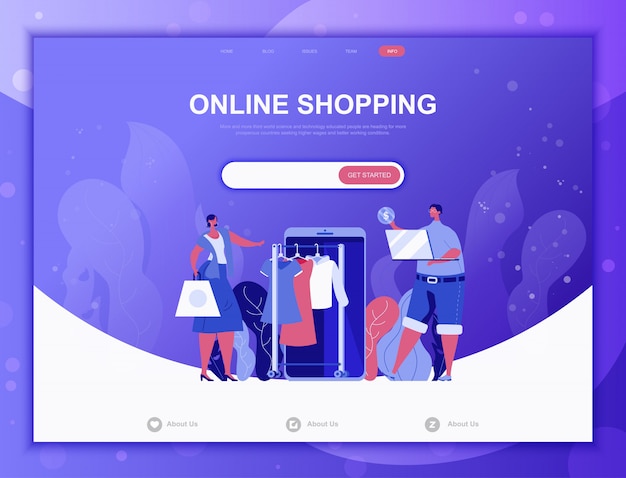 Concept de magasinage en ligne, modèle web de page de destination Vecteur Premium