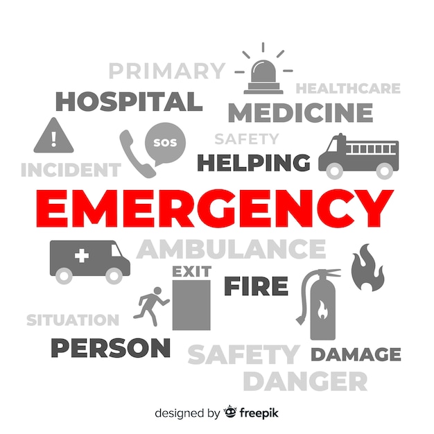 Concept de mot d'urgence moderne avec un design plat Vecteur gratuit