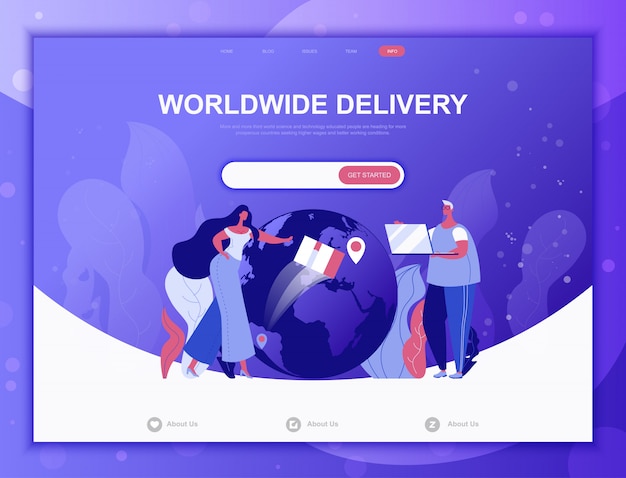 Concept de plat de livraison dans le monde entier, modèle web de page de destination Vecteur Premium