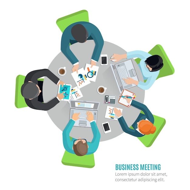 Concept de réunion d'affaires avec vue de dessus personnes assis à la table de bureau Vecteur gratuit