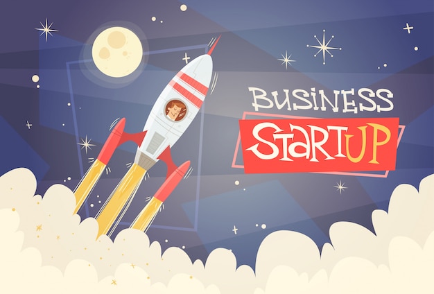 Concept de réussite de démarrage rocket fly sky business man Vecteur Premium