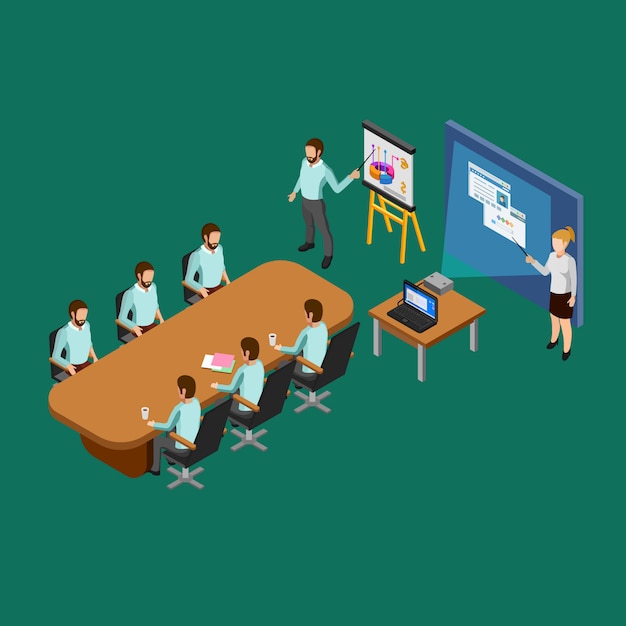 Concept de salle de présentation isométrique Vecteur gratuit