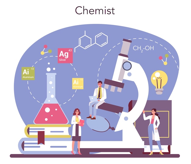 Concept De Science De Chimie Experience Scientifique En Laboratoire Materiel Scientifique Recherche Chimique Vecteur Premium