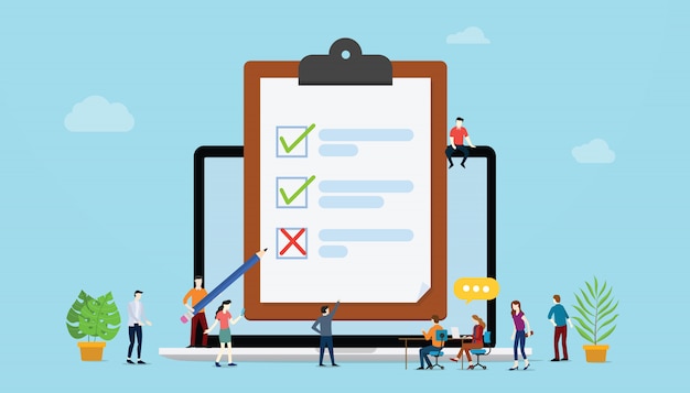 Concept De Sondage En Ligne Avec Sondages Aupres Des Personnes Et Des Listes De Controle Vecteur Premium Concept De Sondage En Ligne Avec Sondages Aupres Des Personnes Et Des Listes De Controle Vecteur Premium