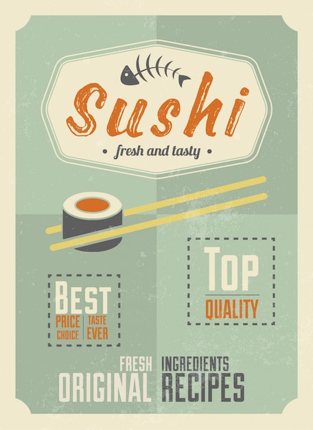 Conception de l'affiche de sushi Vecteur gratuit