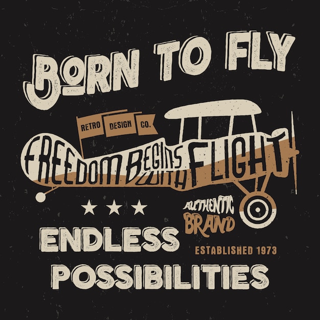 Conception d'avion vintage pour t-shirt, autres imprimés. typographie ancienne graphique de style. Vecteur Premium