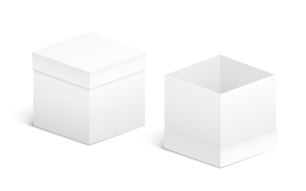 Conception de boîte ouverte et fermée. objets blancs sur blanc Vecteur Premium
