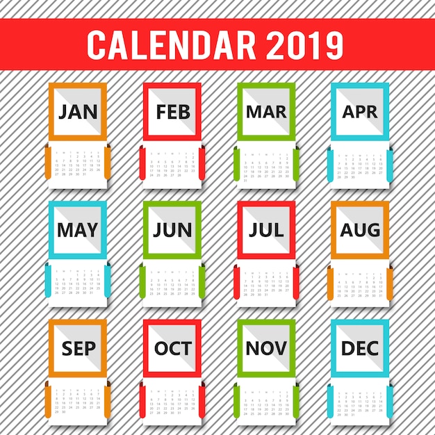 Conception de calendrier coloré vecteur 2019 Vecteur gratuit