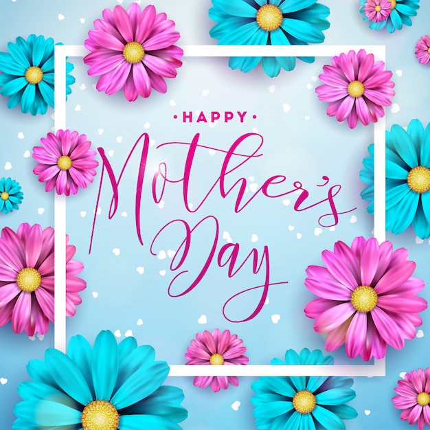 Conception De Carte De Voeux Happy Mother's Day Avec Fleur Et éléments