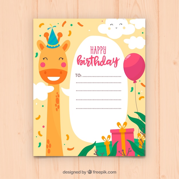 Conception De Cartes D Anniversaire Avec Girafe Vecteur Premium