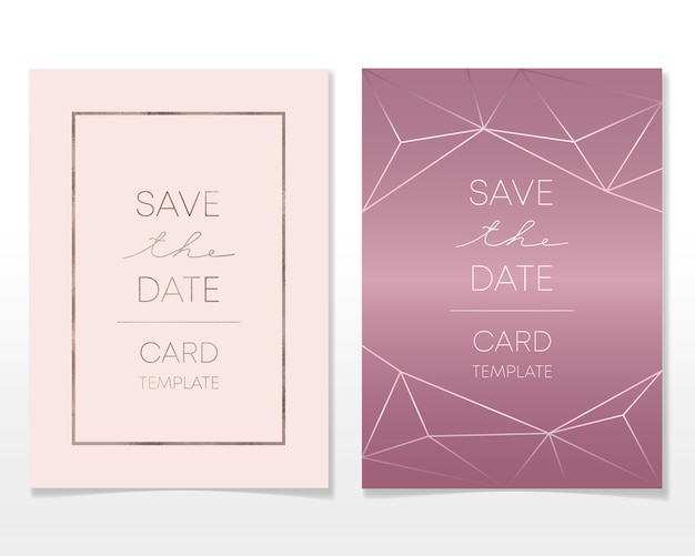 Conception de cartes d'invitation de mariage avec des cadres dorés et texture en marbre Vecteur Premium