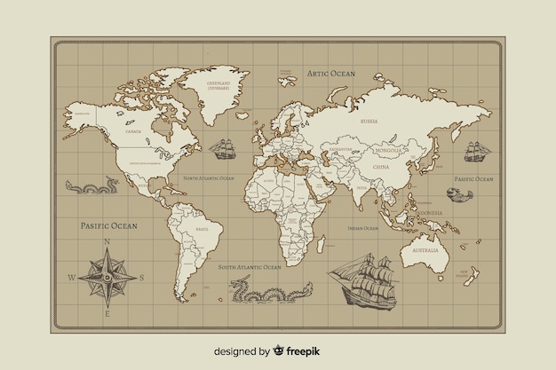 Conception De Cartographie De Carte Du Monde Vintage | Vecteur Gratuite