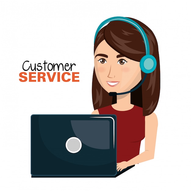 Conception de centre d'appels pour le service clientèle femme ordinateur portable Vecteur Premium