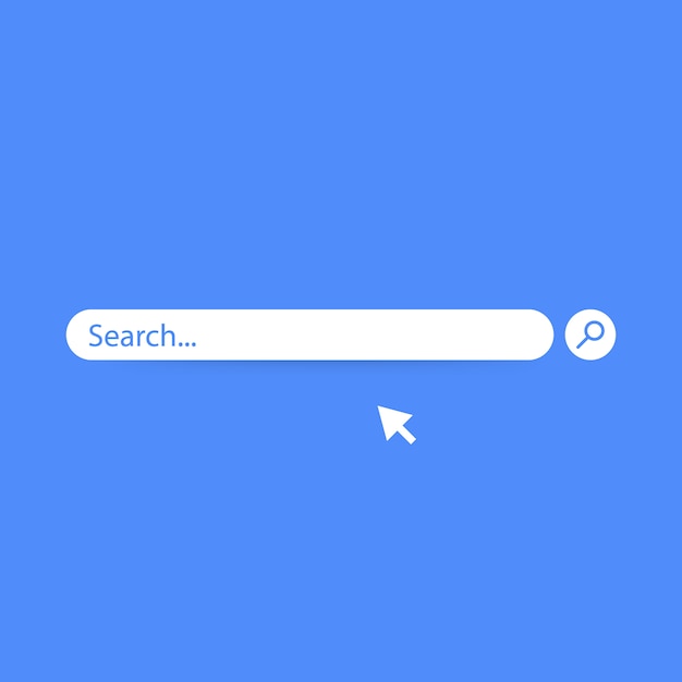 Conception d'éléments de barre de recherche, modèle d'interface utilisateur de boîtes de recherche isolé sur fond bleu. Vecteur Premium