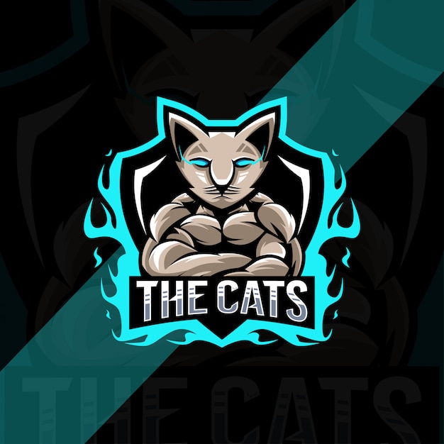 Conception D Esport De Logo De Mascotte De Chat De Muscle Vecteur Premium