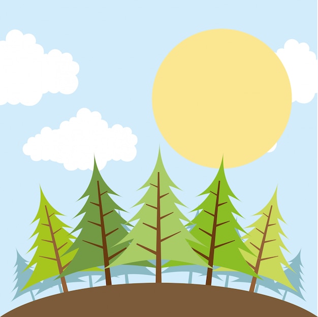 Conception De La Forêt Au Cours De L'illustration Vectorielle Fond Ciel Vecteur Premium