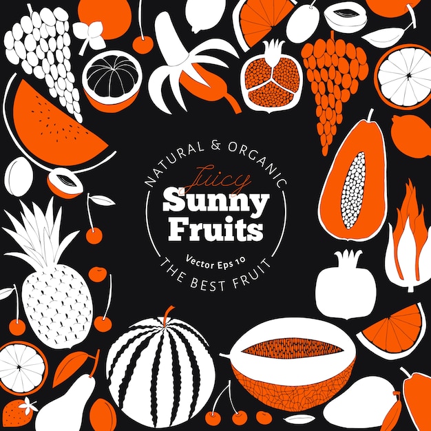 Conception de fruits dessinés à la main scandinave. illustrations vectorielles fond de fruits. Vecteur Premium