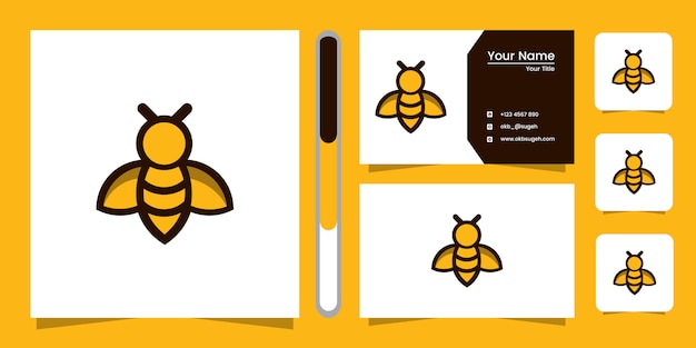 Conception De Logo D Art De Ligne D Abeille Et Carte De Visite Vecteur Premium