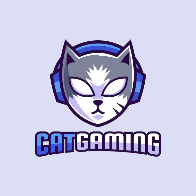 Conception De Logo De Casque De Jeu De Chat Mascotte Vecteur Premium