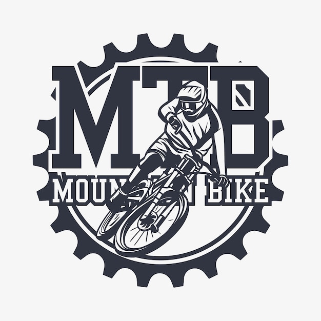 Conception De Logo Vtt Vtt Avec Homme Equitation Illustration Vintage De Velo De Montagne Vecteur Premium