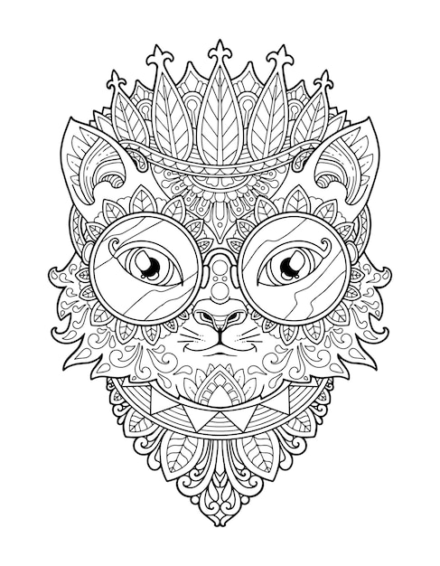 Conception De Mandala Page A Colorier Tete De Chat Design D Impression Vecteur Premium