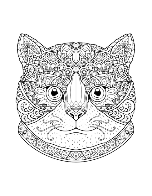 Conception De Mandala Page A Colorier Tete De Chat Design D Impression Vecteur Premium