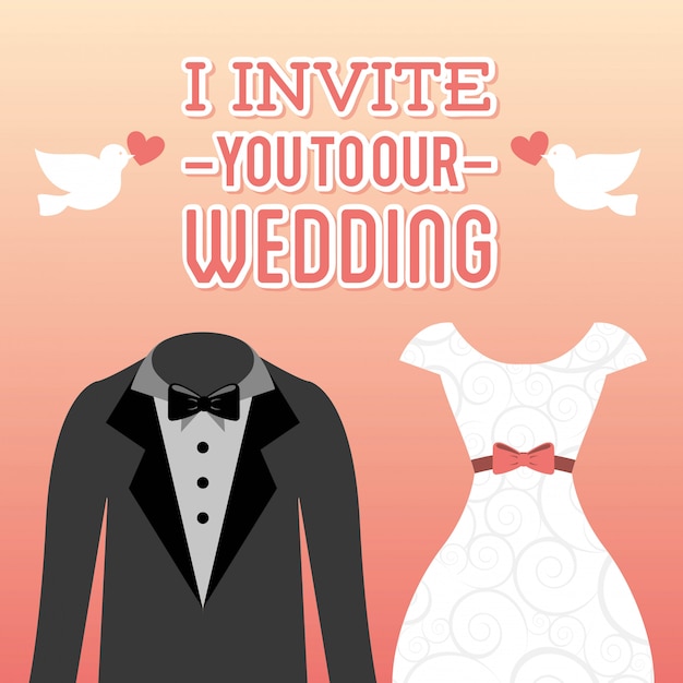 Conception de mariage au cours de l'illustration vectorielle fond rose Vecteur Premium