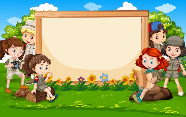 Conception de modèle de bannière avec des enfants dans le parc Vecteur gratuit