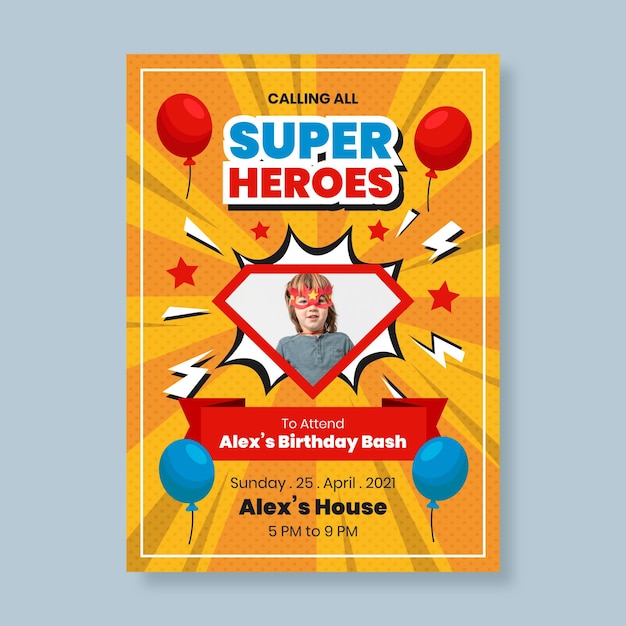 Conception De Modele D Invitation D Anniversaire De Super Heros Vecteur Gratuite