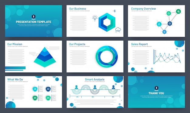Conception de modèle de présentation d'entreprise avec des éléments infographiques Vecteur Premium