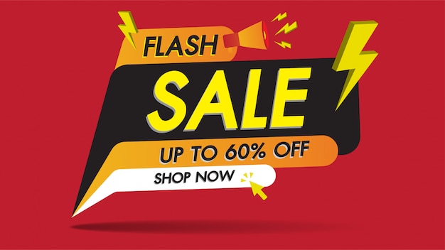 Conception de modèle de promotion de vente flash bannière sur rouge avec le tonnerre d'or Vecteur Premium