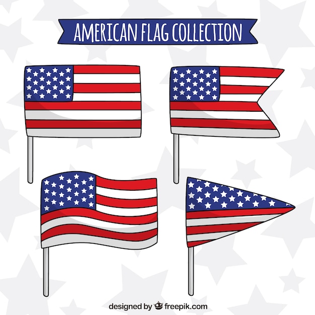 Conception plate du drapeau américain avec différentes formes Vecteur gratuit Conception plate du drapeau américain avec différentes formes Vecteur gratuit