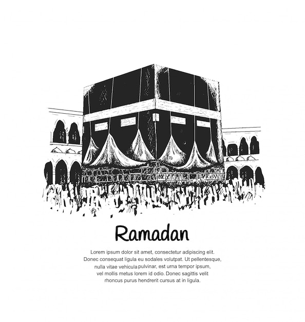 Conception de ramadan avec kaaba Vecteur Premium