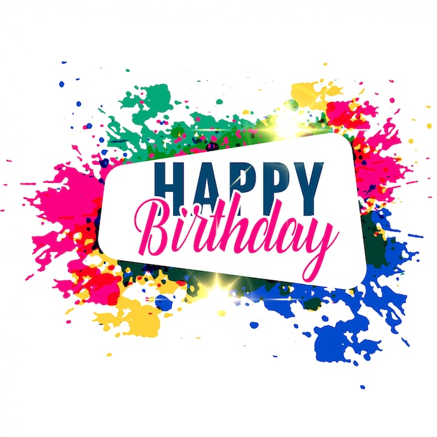 Conception de salutation abstrait coloré splash joyeux anniversaire Vecteur gratuit