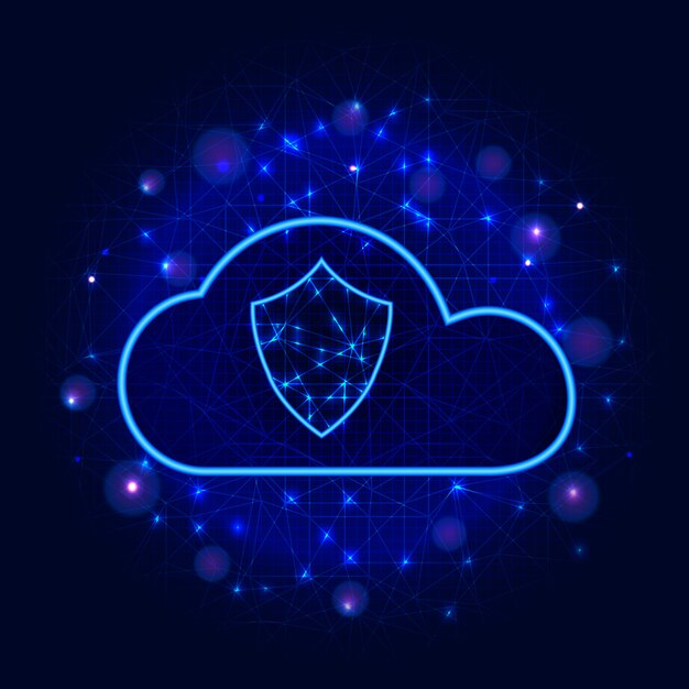 Conception de la technologie de stockage de données en nuage protégé concept d'entreprise de cybersécurité avec bouclier Vecteur Premium