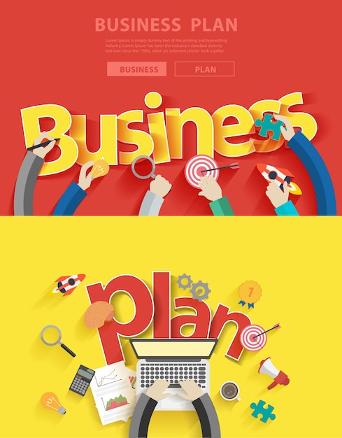 Concepts de design plat pour l'analyse et la planification de plan d'affaires Vecteur Premium