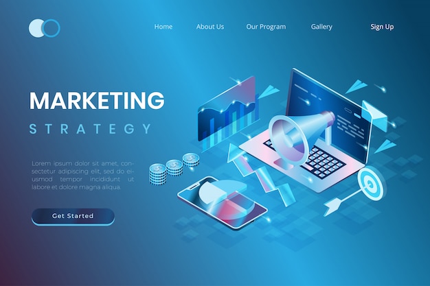 Concepts De Marketing Et De Promotion Numériques, Développement De Start-up, Analyse Des Données Marketing Dans Un Style D'illustration 3d Isométrique Vecteur Premium