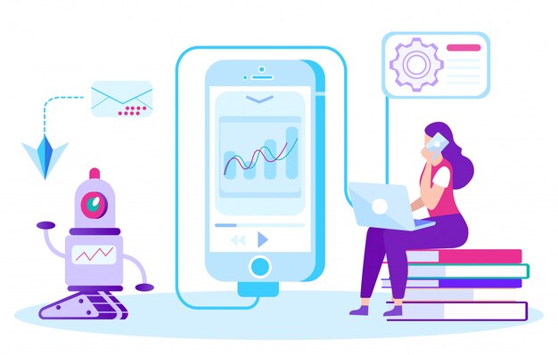 Configurer le robot de travail à distance. application mobile. . Vecteur Premium