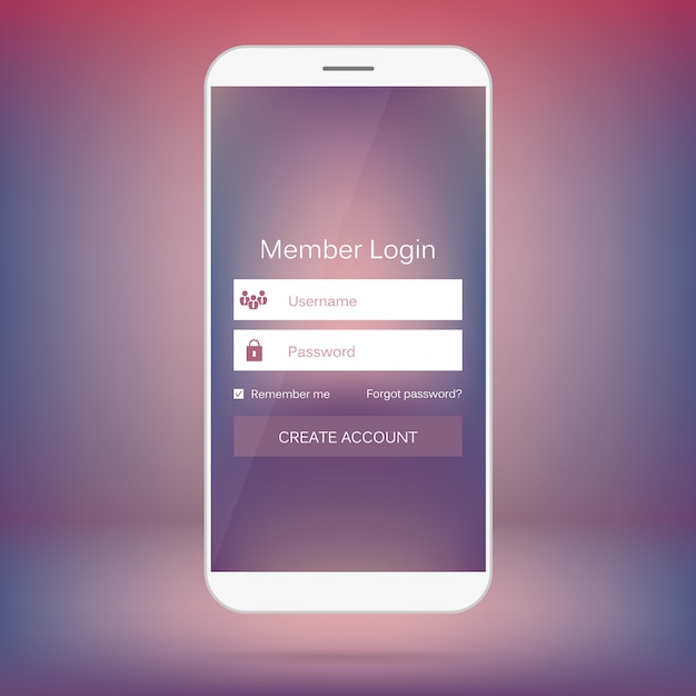 Connexion membre via l'interface web mobile. Vecteur Premium