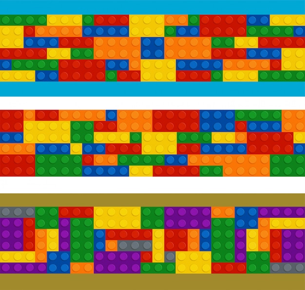 Constructeur en plastique dans un ordre horizontal, ensemble de pièces de couleurs différentes Vecteur Premium