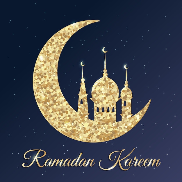 Contexte Du Ramadan  Avec La Lune  Et La Mosqu e Vecteur 