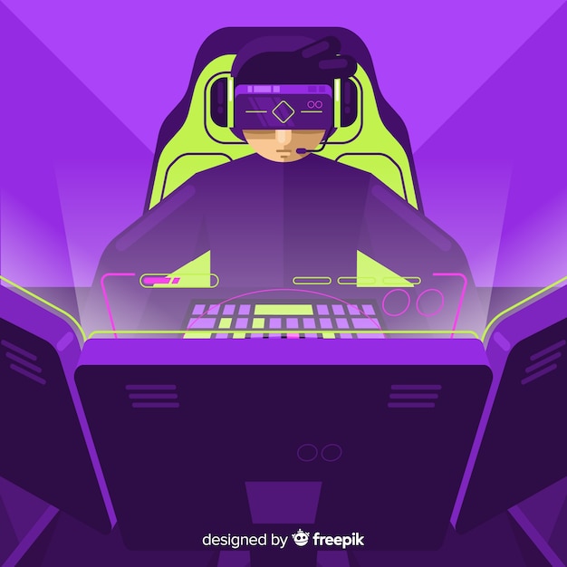 Contexte futuriste d'un joueur de l'ordinateur Vecteur gratuit