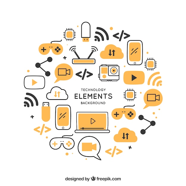 Contexte de la technologie avec des appareils dans le style plat Vecteur gratuit