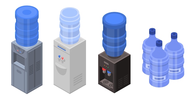 Cooler water icons set. ensemble isométrique d'icônes vectorielles de l'eau plus froide pour la conception web isolée sur fond blanc Vecteur Premium