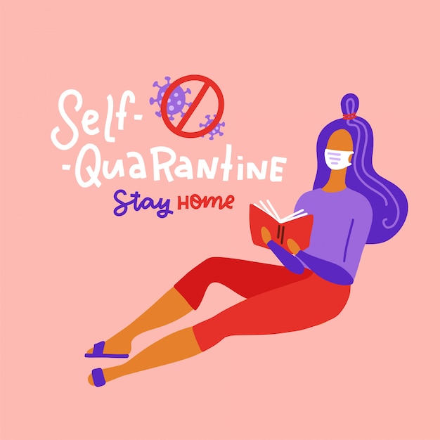Coronavirus Quarantine Concept Avec Jeune Femme Lisant Un Livre Seul A La Maison Isole Pour Proteger