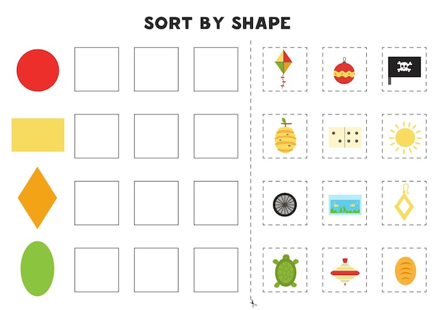 Correspondance Par Formes Apprendre Les Formes Geometriques De Base Feuille De Travail Imprimable Pour Le Prescolaire Vecteur Premium